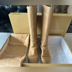 Designer Sergio Rossi Alphasud Flat Beige Tan Genuine Leather Boots